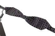 Black White Round 100% Silk Neck Papillon  Tie