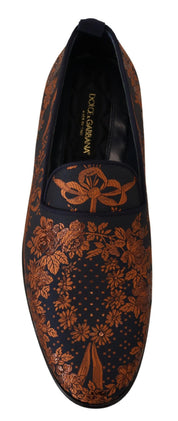 Dolce & Gabbana Blue Rust Floral Slippers Loafers Shoes Dolce & Gabbana