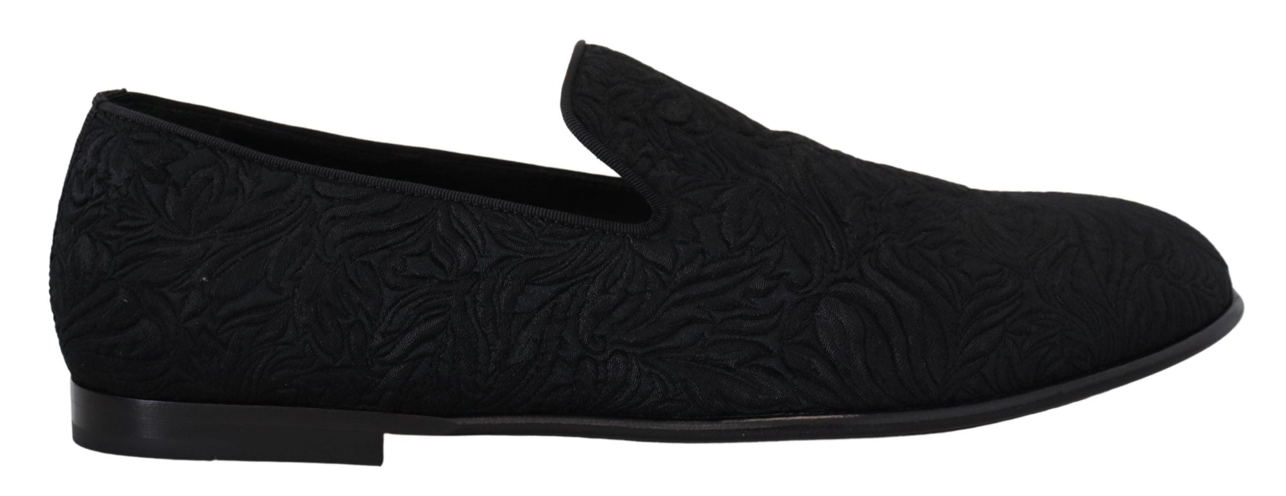 Dolce & Gabbana Black Floral Jacquard Slippers Loafers Shoes Dolce & Gabbana