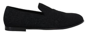 Black Floral Jacquard Slippers Loafers Shoes