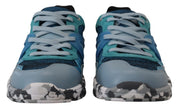 Blue Gray Leather Sport Low Top Sneakers