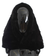 Black Weasel Fur Crochet Hood Scarf Hat