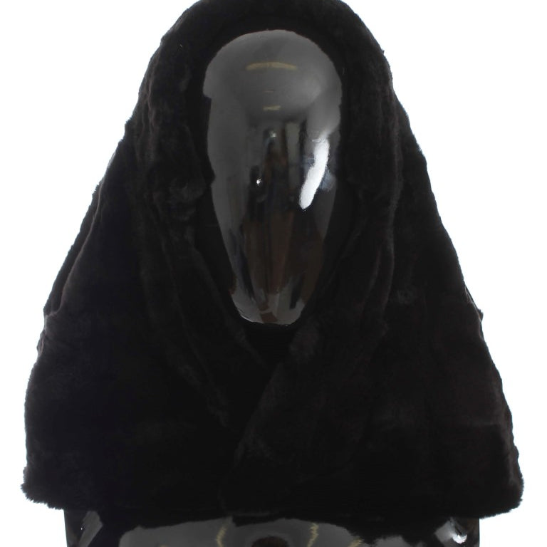 Dolce & Gabbana Black Weasel Fur Crochet Hood Scarf Hat Dolce & Gabbana