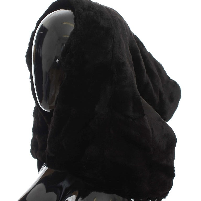 Dolce & Gabbana Black Weasel Fur Crochet Hood Scarf Hat Dolce & Gabbana
