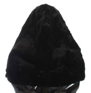 Black Weasel Fur Crochet Hood Scarf Hat