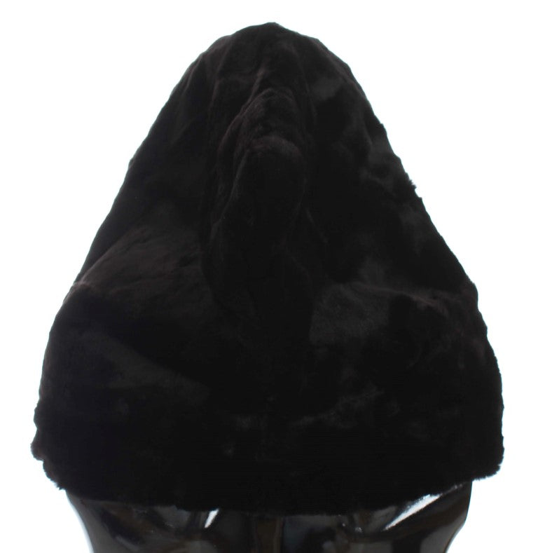 Dolce & Gabbana Black Weasel Fur Crochet Hood Scarf Hat Dolce & Gabbana