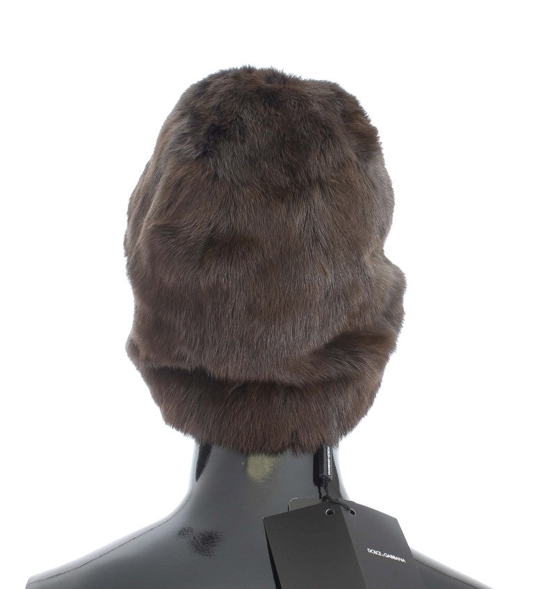 Dolce & Gabbana Brown Weasel Fur Womens Cashmere Hat Beanie Dolce & Gabbana
