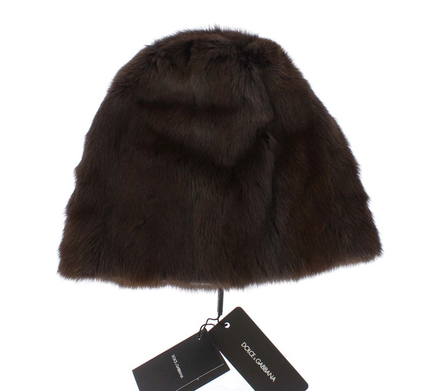 Dolce & Gabbana Brown Weasel Fur Womens Cashmere Hat Beanie Dolce & Gabbana