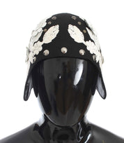 Dolce & Gabbana Black Wool White Floral Gold Leaf Hat Dolce & Gabbana