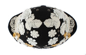 Dolce & Gabbana Black Wool White Floral Gold Leaf Hat
