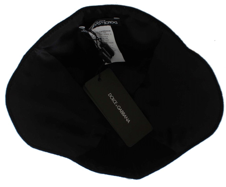 Dolce & Gabbana Black Wool White Floral Gold Leaf Hat Dolce & Gabbana