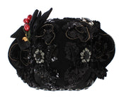Dolce & Gabbana Black Crystal Gold Cherries Brooch Hat Dolce & Gabbana