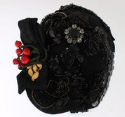 Dolce & Gabbana Black Crystal Gold Cherries Brooch Hat Dolce & Gabbana