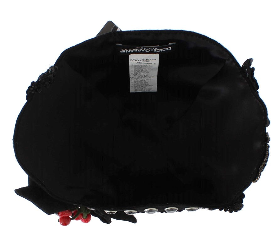 Dolce & Gabbana Black Crystal Gold Cherries Brooch Hat Dolce & Gabbana