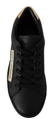 Black Gold Leather Low Top Sneakers Womens Shoes