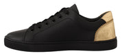 Black Gold Leather Low Top Sneakers Womens Shoes