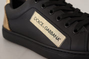 Black Gold Leather Low Top Sneakers Womens Shoes
