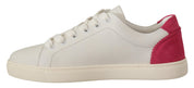 White Pink Leather Low Top Sneakers Womens Shoes