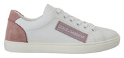 White Pink Leather Low Top Sneakers Shoes