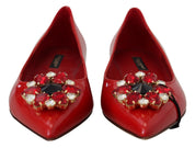 Red Leather Crystals Loafers Flats Shoes