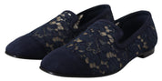 Blue Floral Lace Slip Ons Loafers Flats Shoes