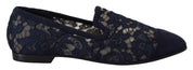 Blue Floral Lace Slip Ons Loafers Flats Shoes