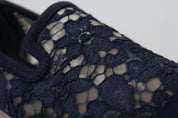 Blue Floral Lace Slip Ons Loafers Flats Shoes