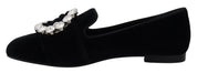 Black Velvet Crystals Loafers Flats Shoes