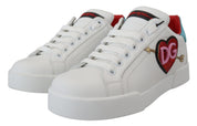 White Leather Sneaker Portofino Logo Heart Shoes