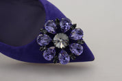 Purple Suede Crystals Loafers Flats Shoes