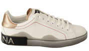 White Gold Leather Low Top Sneakers Casual Shoes