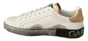 White Gold Leather Low Top Sneakers Casual Shoes