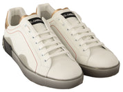 White Gold Leather Low Top Sneakers Casual Shoes