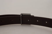 Gold Leather Silver Square Metal Buckle Belt