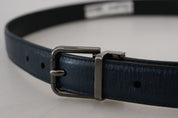 Blue Leather Silver Metal Buckle Vintage Belt