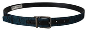 Blue Jacquard Moire Silver Metal Belt Men