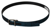 Blue Jacquard Moire Silver Metal Belt Men