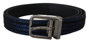 Blue Jacquard Stripe Silver Buckle Belt