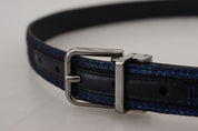 Blue Jacquard Stripe Silver Buckle Belt