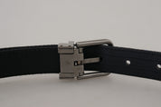 Blue Jacquard Stripe Silver Buckle Belt