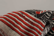 Black Red Linen Sailboat Stripe Print Shawl Scarf