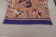 Blue Linen Seashell Pattern Mens Wrap Shawl Scarf