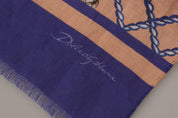 Blue Linen Seashell Pattern Mens Wrap Shawl Scarf