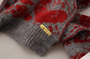 Red Grey Knitted Wrap Warmer Womens Shawl Scarf