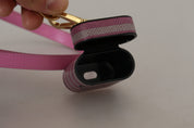 Pink Black Leather Strap Gold Metal Logo Airpods Case