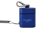 Blue Leather Silver Metal Logo Airpods Case