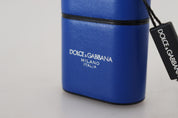 Blue Leather Silver Metal Logo Airpods Case