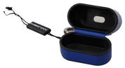 Blue Leather Silver Metal Logo Airpods Case