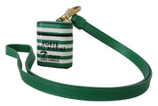 Green Leather Strap Gold Metal Logo Airpods Case