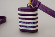 Purple Leather Strap Gold Metal Logo Airpods Case